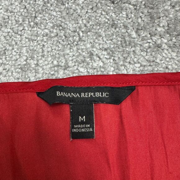 Banana Republic Satin Blouse Tank Top Womens Medium Autumn Orange Split Neck - Picture 6 of 12